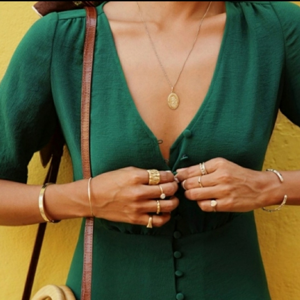 Sezane Green Button-Down Dress